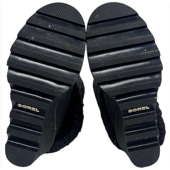 Sorel Crazy Cable Wedge Knit Winter Boots Leather Size 39.5 or 8.5 Black Tall - Picture 9 of 9